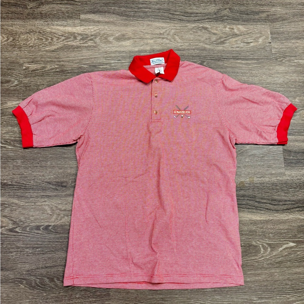 Sea Palms by Hartwell Hilton Head Golf Polo Shirt Red White Check Cotton Large
